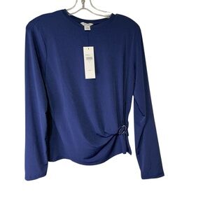 Calvin Klein women’s-navy blue long-sleeve top O-ring  at the waist. Size m nwt